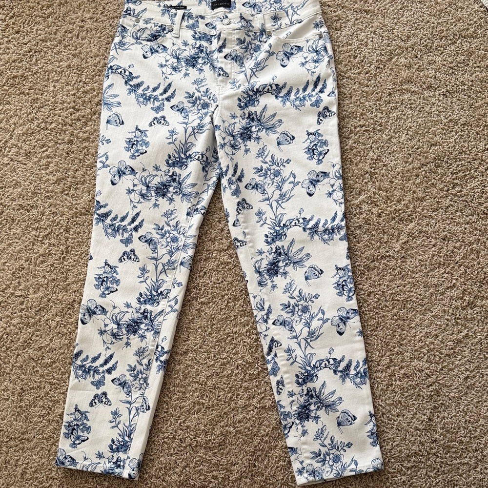 Talbots Ankle Jeans with Blue Floral Design